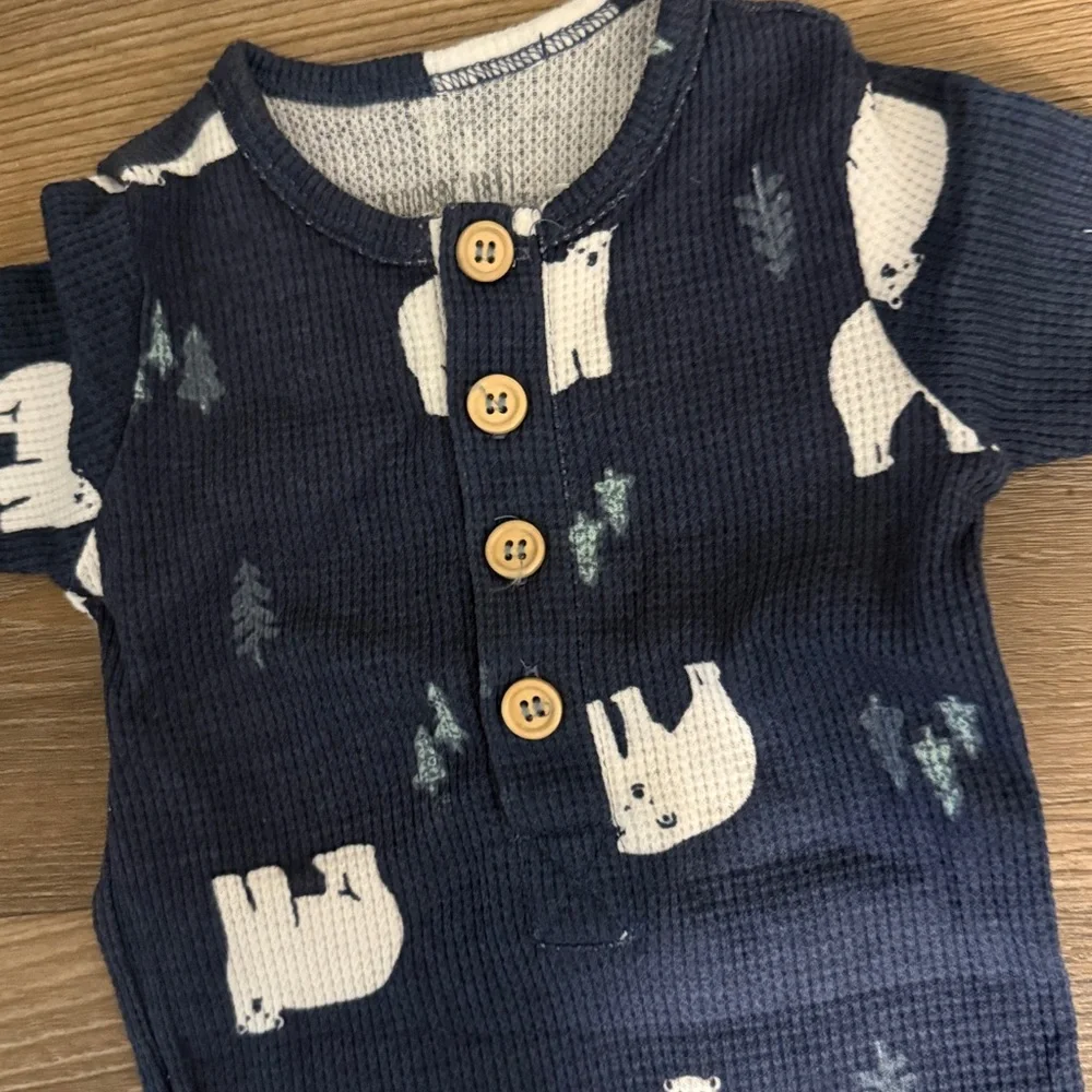 NWOT BLOOMIN BABY waffle knit cotton navy polar bear print romper